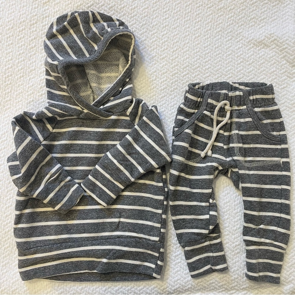 Little Wedgies Gray and White Striped Hoodie sweatshirt and Joggers Set
